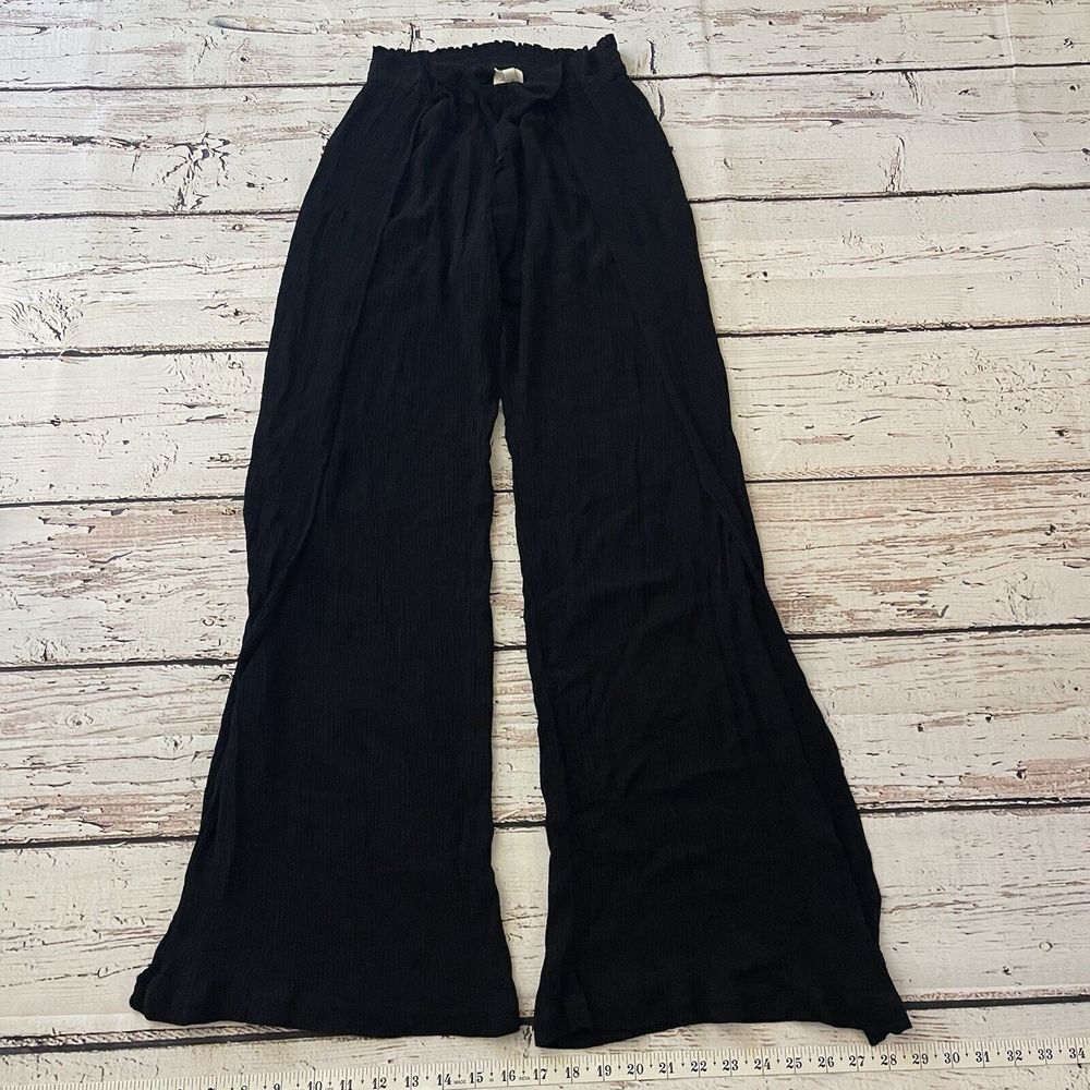 Becca By Rebecca Virtue Black Crinkle Pants Wide Leg Flare Small Women's Rayon